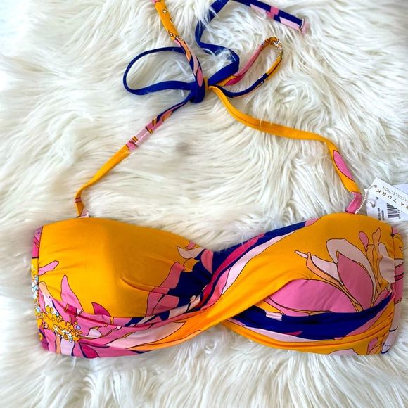 Trina Turk Breeze Multi Beach Twist-Front Bandeau Swim Bikini Top Size 14 - Picture 4 of 10
